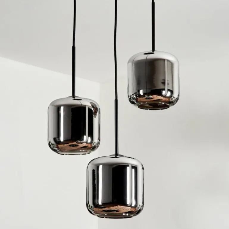 Suspension Verre 15 cm Lauden Chrome, Fumé, 3 lumières