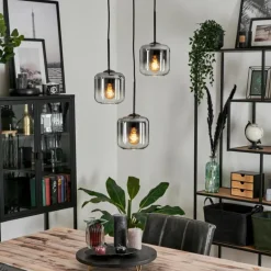 Suspension Verre 15 cm Lauden Clair, Fumé, 3 lumières