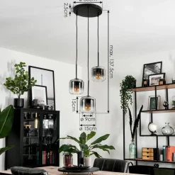 Suspension Verre 15 cm Lauden Clair, Fumé, 3 lumières