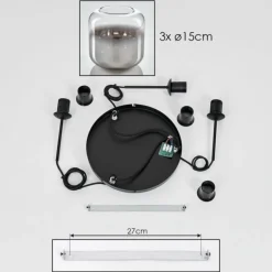 Suspension Verre 15 cm Lauden Clair, Fumé, 3 lumières