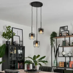 Suspension Verre 15 cm Lauden Clair, Fumé, 3 lumières