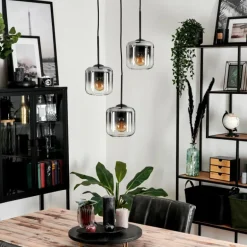 Suspension Verre 15 cm Lauden Clair, Fumé, 3 lumières