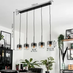 Suspension Verre 15 cm Lauden Clair, Fumé, 5 lumières