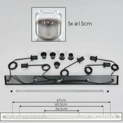 Suspension Verre 15 cm Lauden Clair, Fumé, 5 lumières