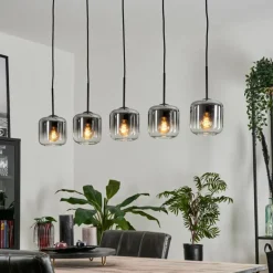 Suspension Verre 15 cm Lauden Clair, Fumé, 5 lumières