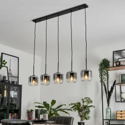 Suspension Verre 15 cm Lauden Clair, Fumé, 5 lumières