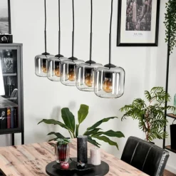 Suspension Verre 15 cm Lauden Clair, Fumé, 5 lumières