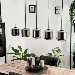 Suspension Verre 15 cm Lauden Chrome, Fumé, 5 lumières