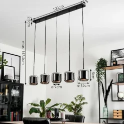 Suspension Verre 15 cm Lauden Chrome, Fumé, 5 lumières
