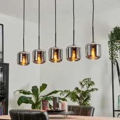 Suspension Verre 15 cm Lauden Chrome, Fumé, 5 lumières