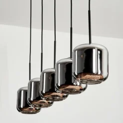 Suspension Verre 15 cm Lauden Chrome, Fumé, 5 lumières
