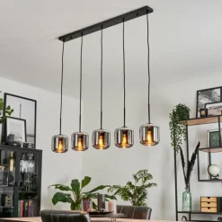 Suspension Verre 15 cm Lauden Chrome, Fumé, 5 lumières