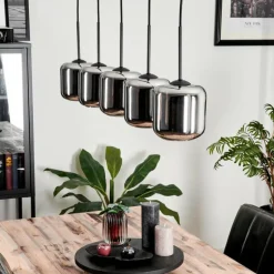 Suspension Verre 15 cm Lauden Chrome, Fumé, 5 lumières