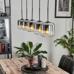 Suspension Verre 15 cm Lauden Chrome, Clair, Fumé, 5 lumières