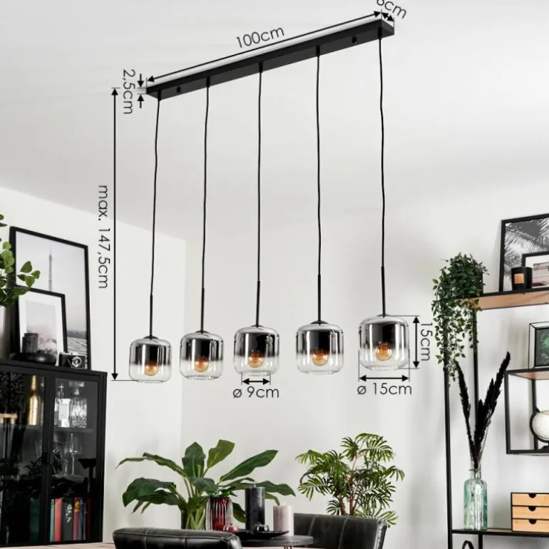 Suspension Verre 15 cm Lauden Chrome, Clair, Fumé, 5 lumières