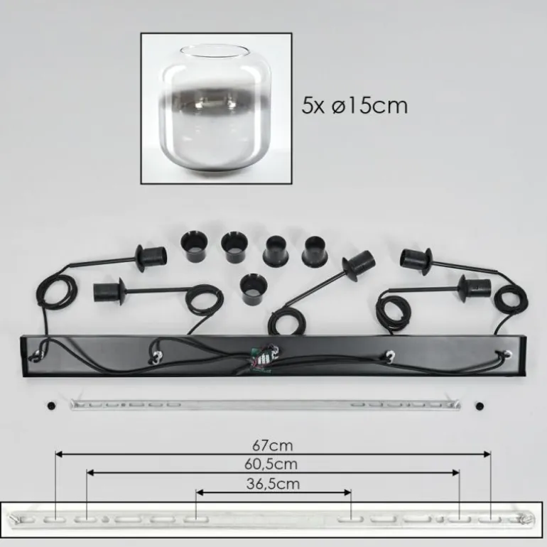 Suspension Verre 15 cm Lauden Chrome, Clair, Fumé, 5 lumières