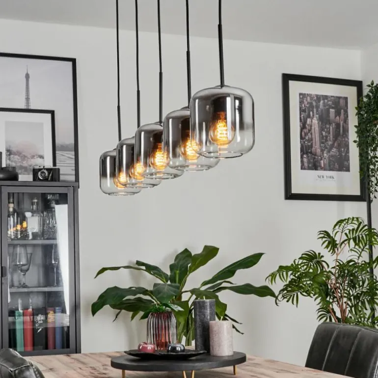 Suspension Verre 15 cm Lauden Chrome, Clair, Fumé, 5 lumières