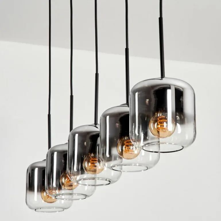 Suspension Verre 15 cm Lauden Chrome, Clair, Fumé, 5 lumières
