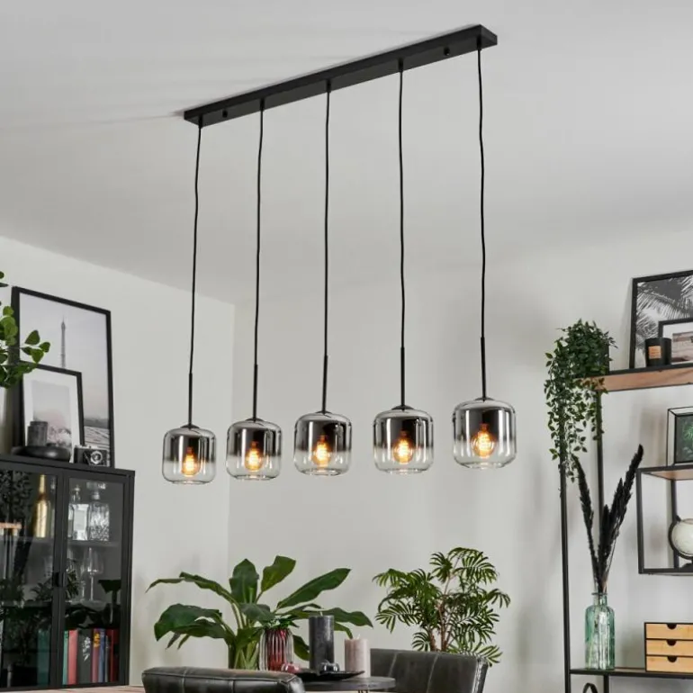 Suspension Verre 15 cm Lauden Chrome, Clair, Fumé, 5 lumières