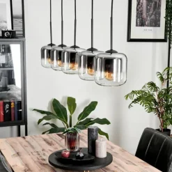 Suspension Verre 15 cm Lauden Chrome, Clair, Fumé, 5 lumières