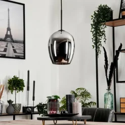 Suspension Verre 20 cm Vevino Chrome, Fumé, 1 lumière