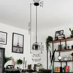 Suspension Verre 20 cm Vevino Clair, Fumé, 1 lumière