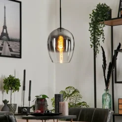 Suspension Verre 20 cm Vevino Clair, Fumé, 1 lumière