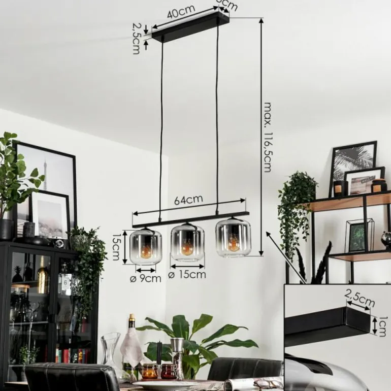 Suspension Verre 15cm Lauden Fumé, 3 lumières