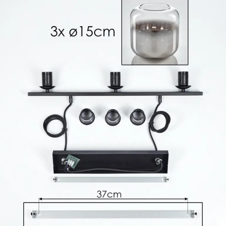 Suspension Verre 15cm Lauden Fumé, 3 lumières