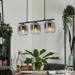 Suspension Verre 15cm Lauden Fumé, 3 lumières