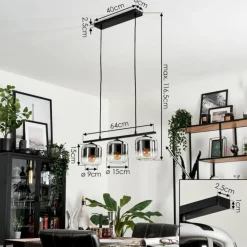 Suspension Verre 15cm Lauden Fumé, 3 lumières