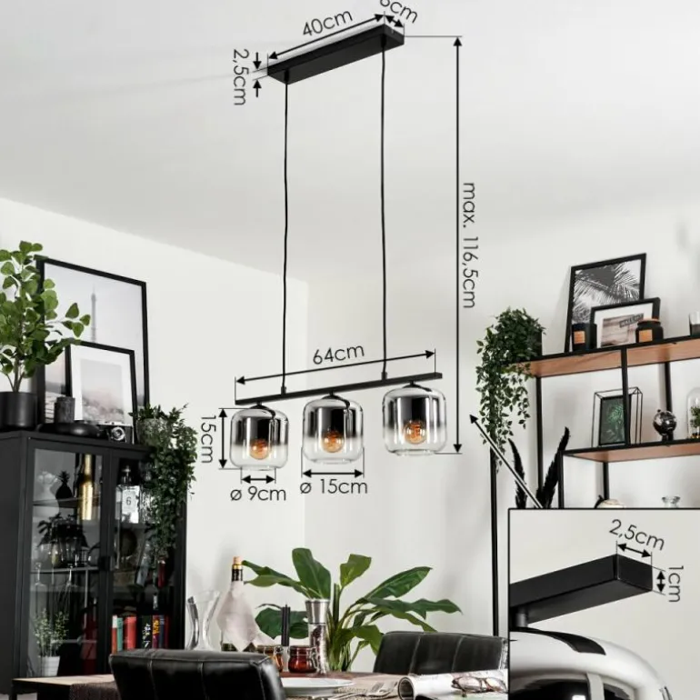 Suspension Verre 15cm Lauden Fumé, 3 lumières