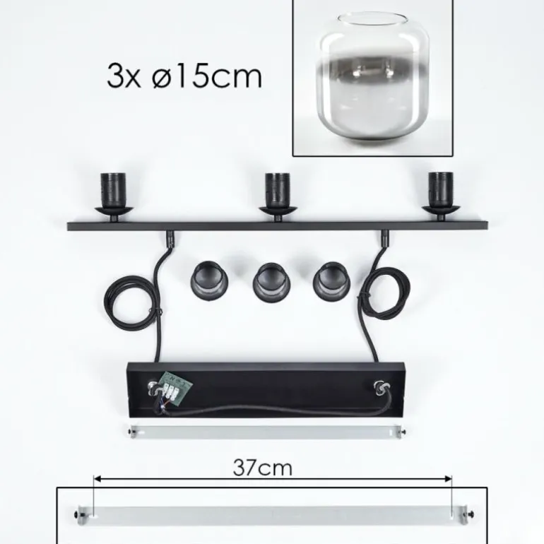 Suspension Verre 15cm Lauden Fumé, 3 lumières