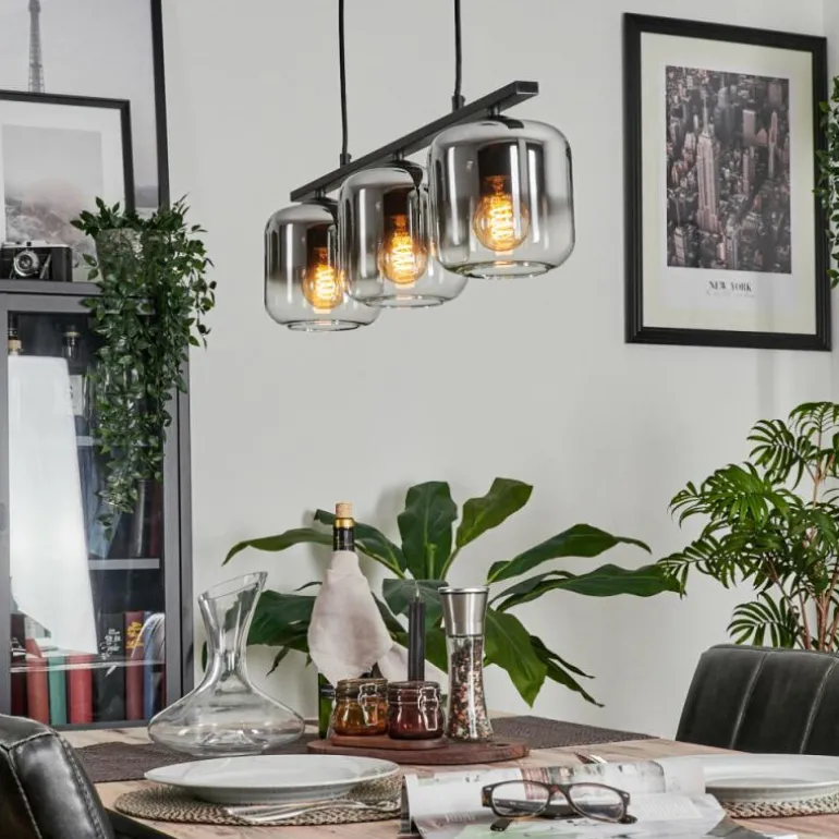 Suspension Verre 15cm Lauden Fumé, 3 lumières