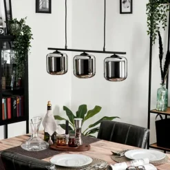 Suspension Verre 15cm Lauden Fumé, 3 lumières