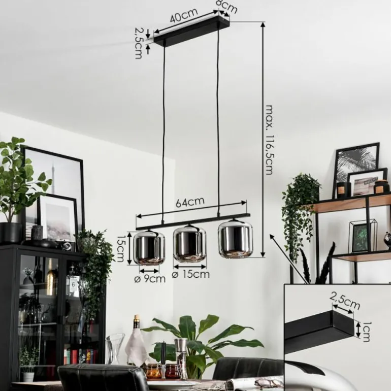 Suspension Verre 15cm Lauden Fumé, 3 lumières