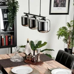 Suspension Verre 15cm Lauden Fumé, 3 lumières