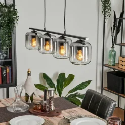 Suspension Verre 15cm Lauden Clair, Fumé, 4 lumières