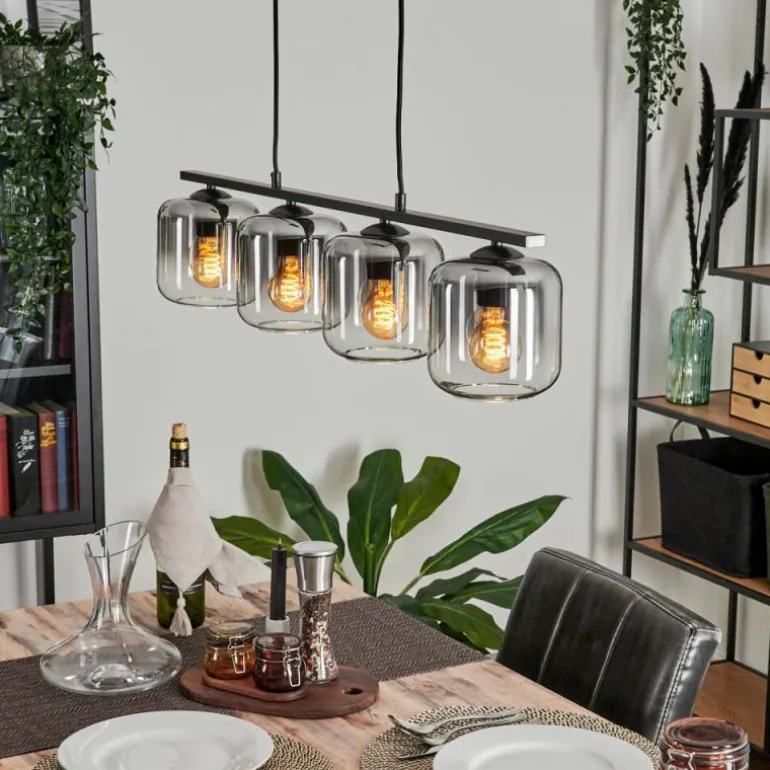Suspension Verre 15cm Lauden Clair, Fumé, 4 lumières