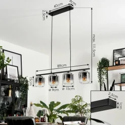 Suspension Verre 15cm Lauden Clair, Fumé, 4 lumières