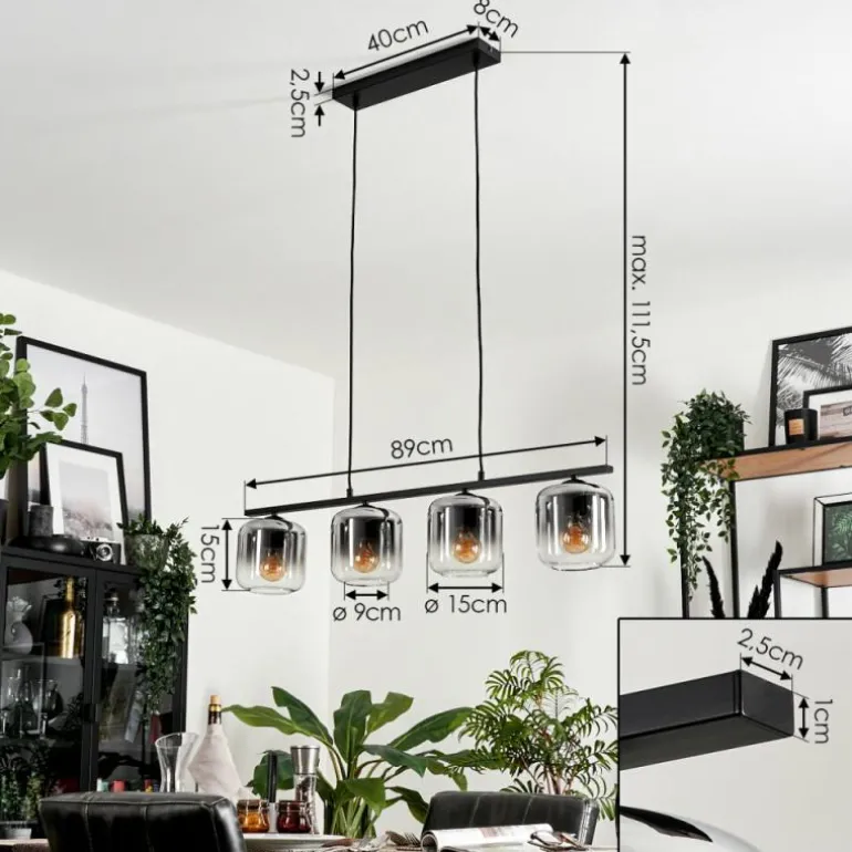 Suspension Verre 15cm Lauden Clair, Fumé, 4 lumières