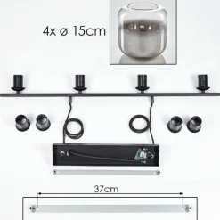 Suspension Verre 15cm Lauden Clair, Fumé, 4 lumières