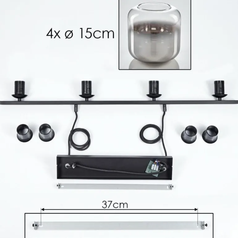 Suspension Verre 15cm Lauden Clair, Fumé, 4 lumières