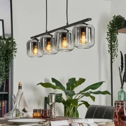 Suspension Verre 15cm Lauden Clair, Fumé, 4 lumières