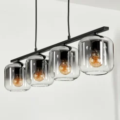 Suspension Verre 15cm Lauden Clair, Fumé, 4 lumières