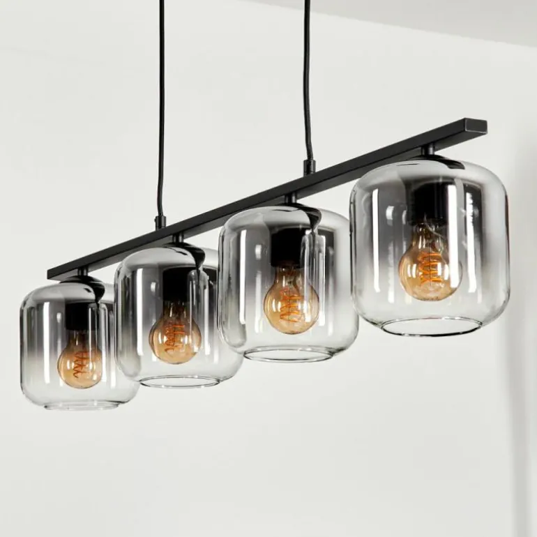 Suspension Verre 15cm Lauden Clair, Fumé, 4 lumières