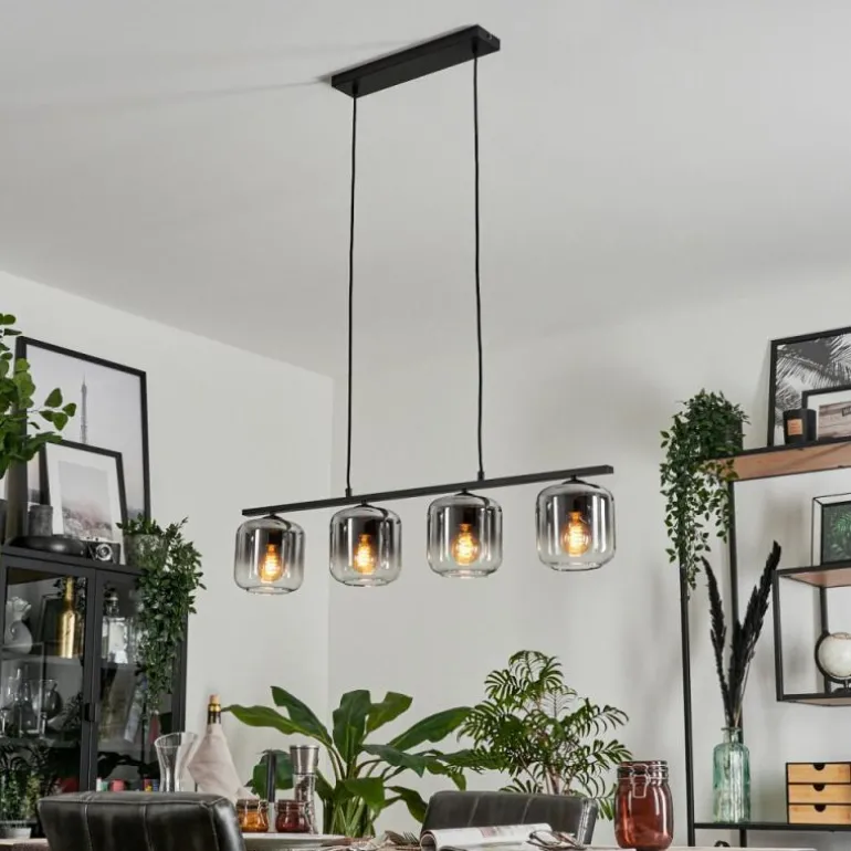 Suspension Verre 15cm Lauden Clair, Fumé, 4 lumières