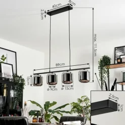 Suspension Verre 15cm Lauden Fumé, 4 lumières