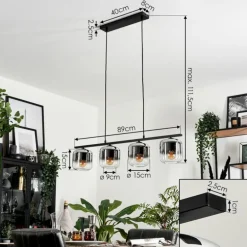 Suspension Verre 15cm Lauden Clair, Fumé, 4 lumières