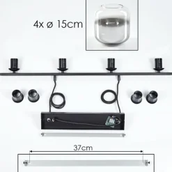 Suspension Verre 15cm Lauden Clair, Fumé, 4 lumières